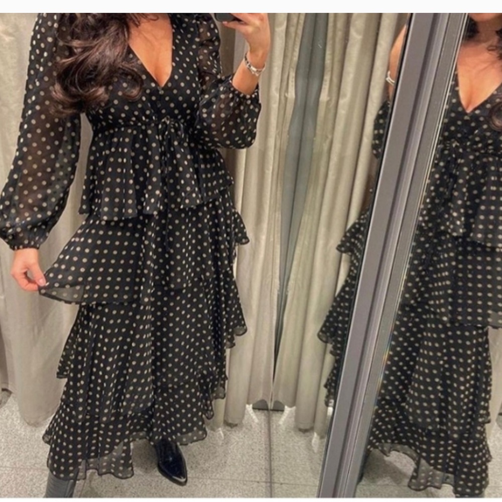 Zara Polka Dot Tiered maxi dress.